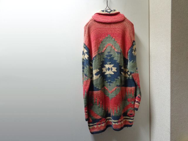 90'S RALPH LAUREN NATIVE PATTERN LOW-GAUGE COTTON KNIT CARDIGAN 