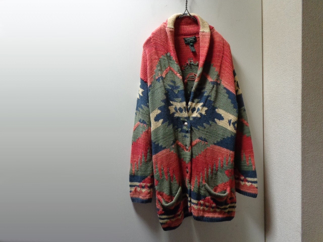 90'S RALPH LAUREN NATIVE PATTERN LOW-GAUGE COTTON KNIT CARDIGAN ...