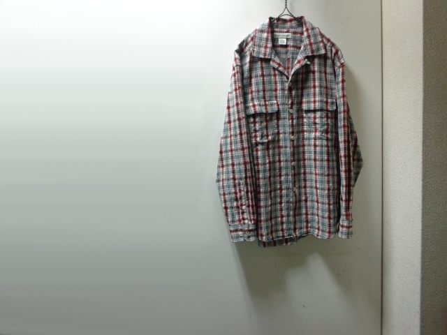 90'S OLD BANANA REPUBLIC OMBRER CHECK PATTERN L/S COTTON × RAYON