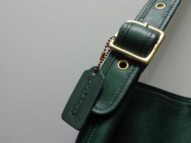 old COACH green leather shoulder bag