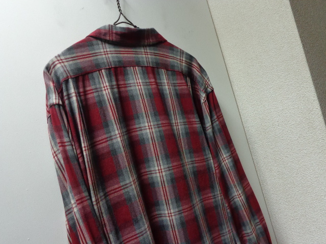 90'S RALPH LAUREN OMBRE CHECK PATTERN L/S OPEN COLLAR RAYON SHIRTS（ラルフ