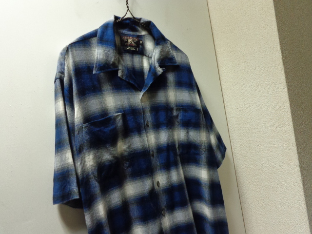 90'S RRL OMBRE CHECK PATTERN S/S OPEN COLLAR RAYON SHIRTS（初期