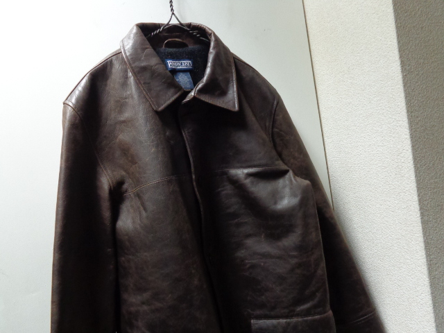 90'S LAND'S END LEATHER CAR COAT WITH WOOL LINER（ランズエンド