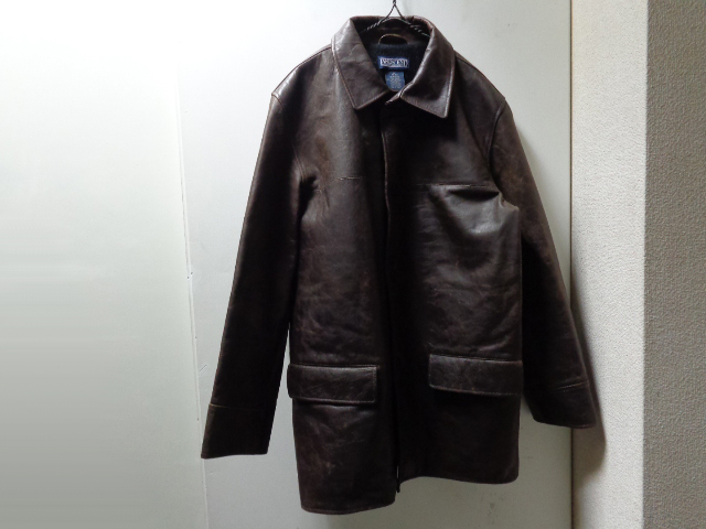 90'S LAND'S END LEATHER CAR COAT WITH WOOL LINER（ランズ