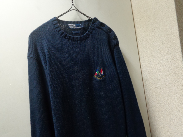 80'S RALPH LAUREN CROSS FLAG LOW-GAUGE COTTON SWEATER（ラルフ