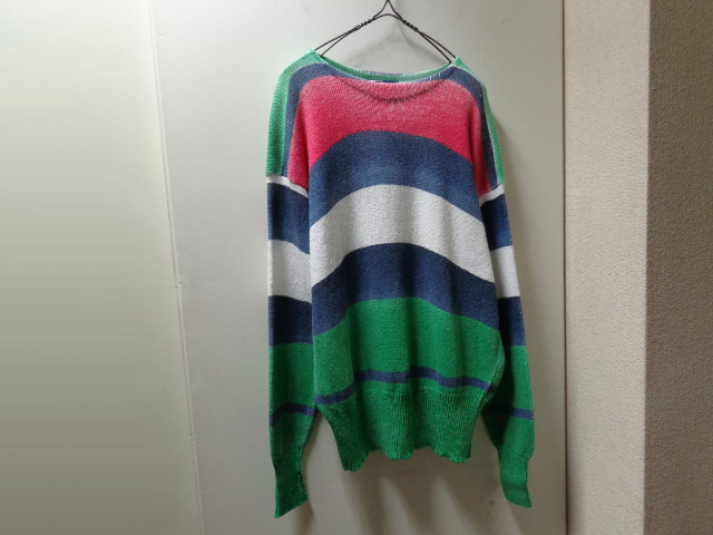 90'S RALPH LAUREN MULTI BORDER PATTERN LOW-GAUGE COTTON KNIT