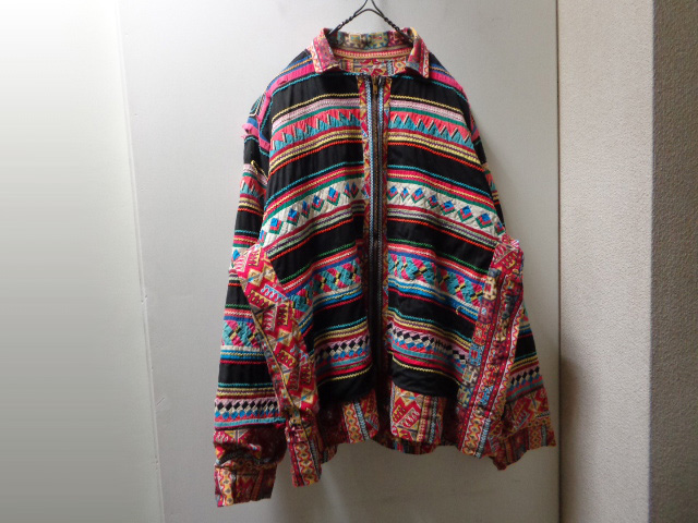 50〜60'S SEMINOLE PATCHWORK × REPEATING PATTERNE DENIM JACKET（セミノール族 パッチワーク  × 総柄デニム切替し仕様 ジャケット）棒TALONジップ付き（XL位） - ANAME