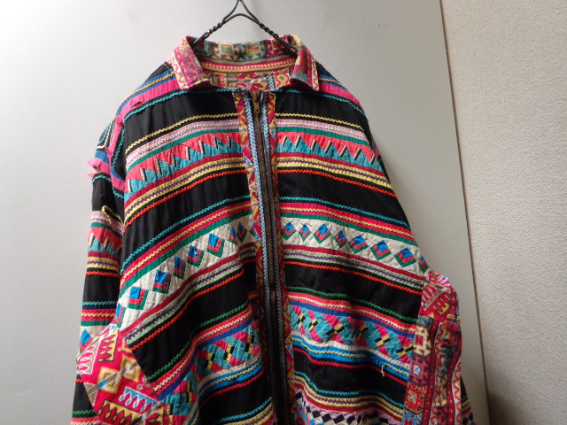 50〜60'S SEMINOLE PATCHWORK × REPEATING PATTERNE DENIM JACKET（セミノール族 パッチワーク  × 総柄デニム切替し仕様 ジャケット）棒TALONジップ付き（XL位） - ANAME